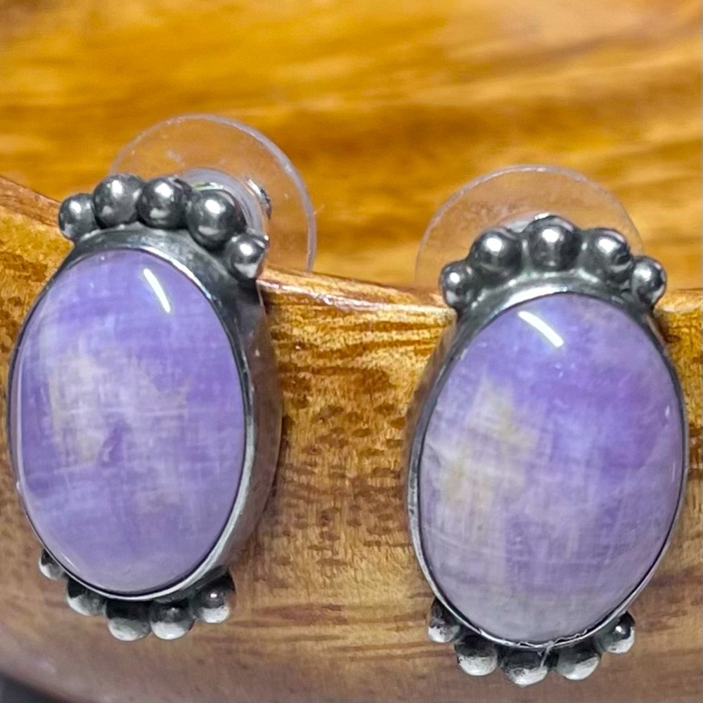 L GANADA Navajo Sterling Silver Amethyst Pierced Earrings Signed Native American